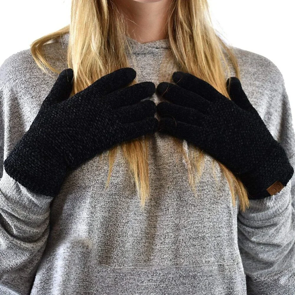 Women's Black Winter Warm Eco-friendly Chenille Touchscreen Texting Gloves